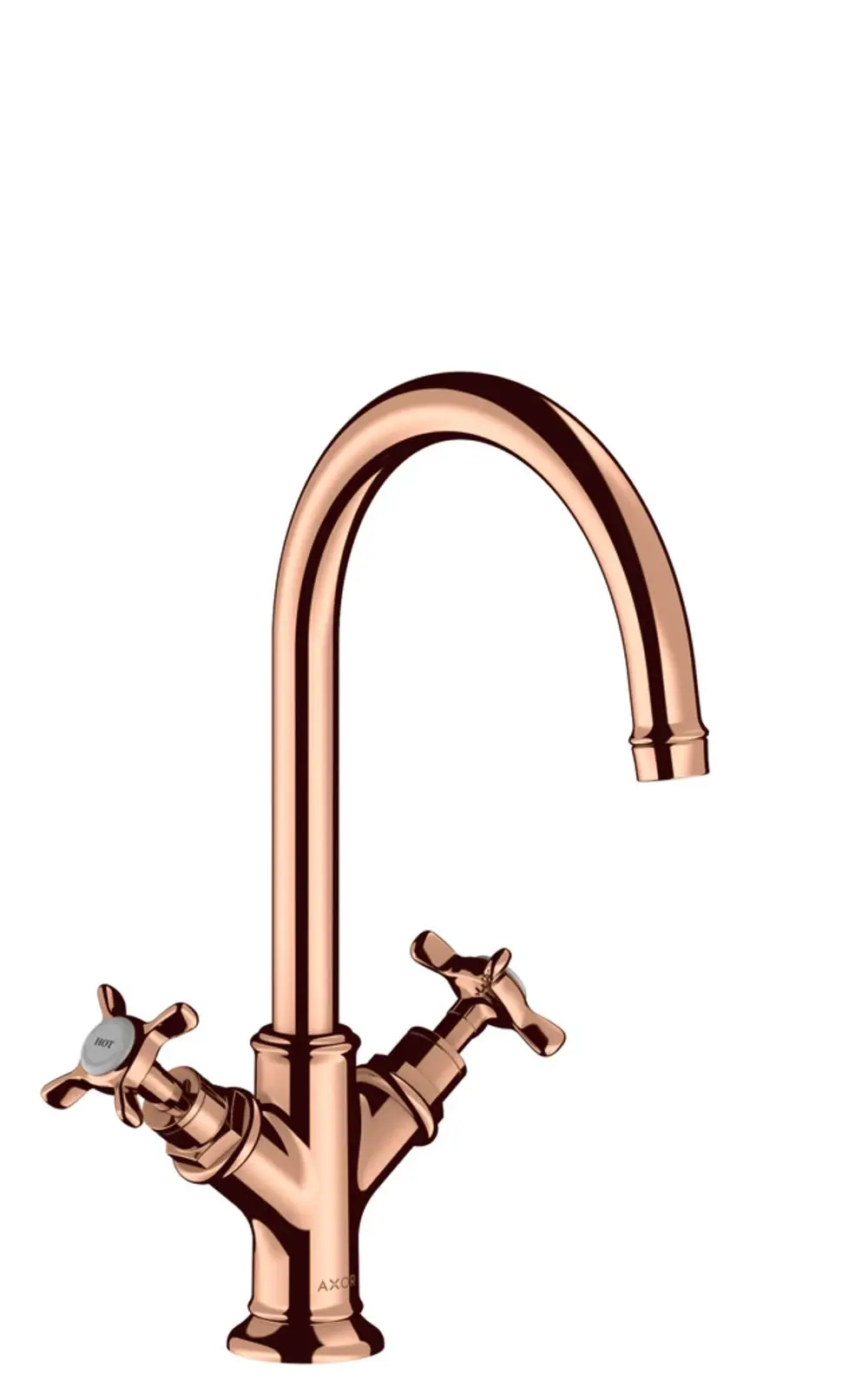 Waschtischarmatur mit zwei Kreuzgriffen und gebogenem Auslauf in Polished Red Gold, hergestellt von AXOR.